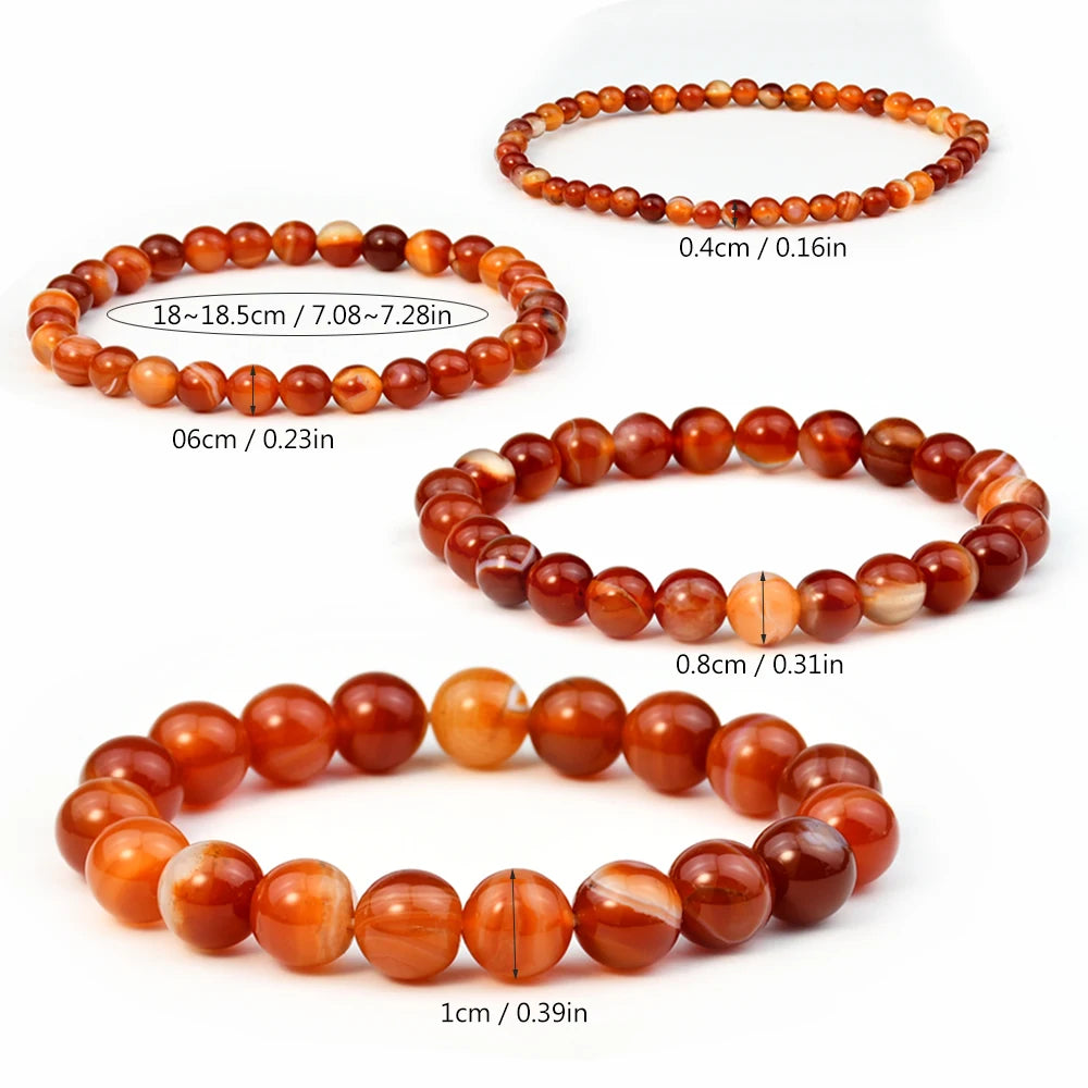 VINTAGE SARDONYX CARNELIAN 4MM, 6MM, 8MM, 10MM NATURAL STONE ROUND BEADED BRACELET - GOTH-O-CLOCK