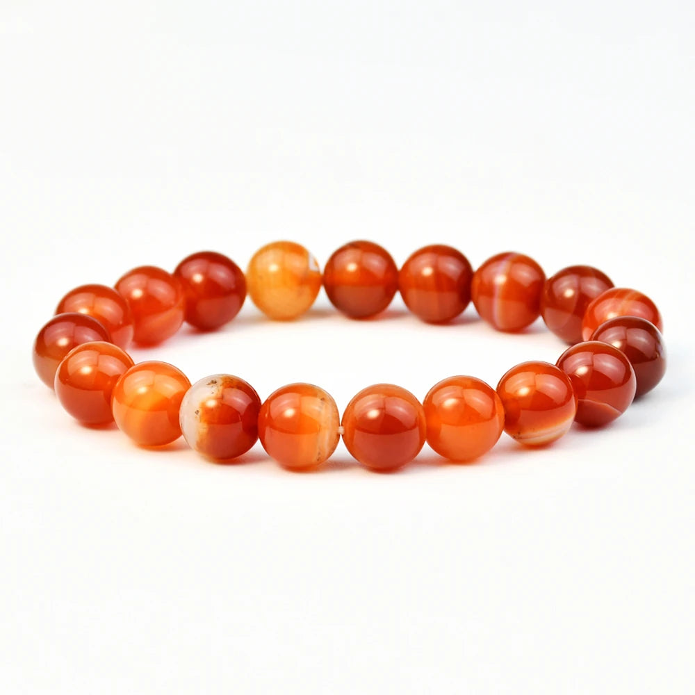 VINTAGE SARDONYX CARNELIAN 4MM, 6MM, 8MM, 10MM NATURAL STONE ROUND BEADED BRACELET - GOTH-O-CLOCK