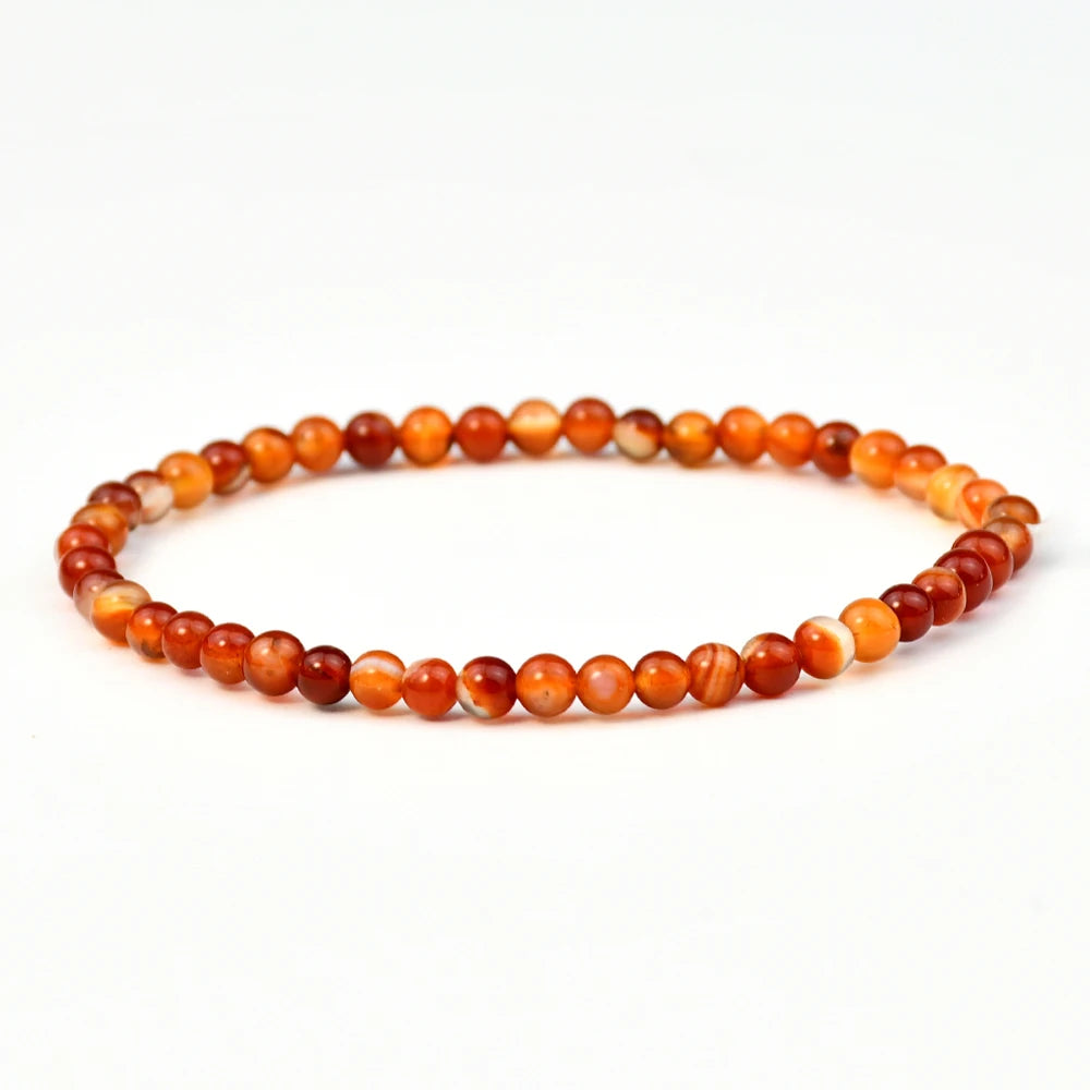 VINTAGE SARDONYX CARNELIAN 4MM, 6MM, 8MM, 10MM NATURAL STONE ROUND BEADED BRACELET - GOTH-O-CLOCK