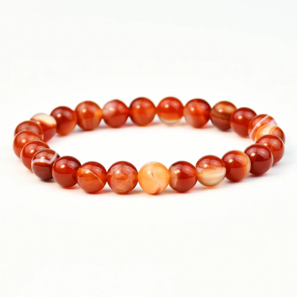 VINTAGE SARDONYX CARNELIAN 4MM, 6MM, 8MM, 10MM NATURAL STONE ROUND BEADED BRACELET - GOTH-O-CLOCK