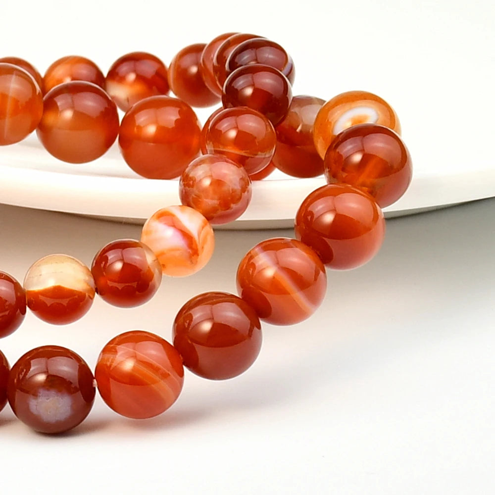 VINTAGE SARDONYX CARNELIAN 4MM, 6MM, 8MM, 10MM NATURAL STONE ROUND BEADED BRACELET - GOTH-O-CLOCK