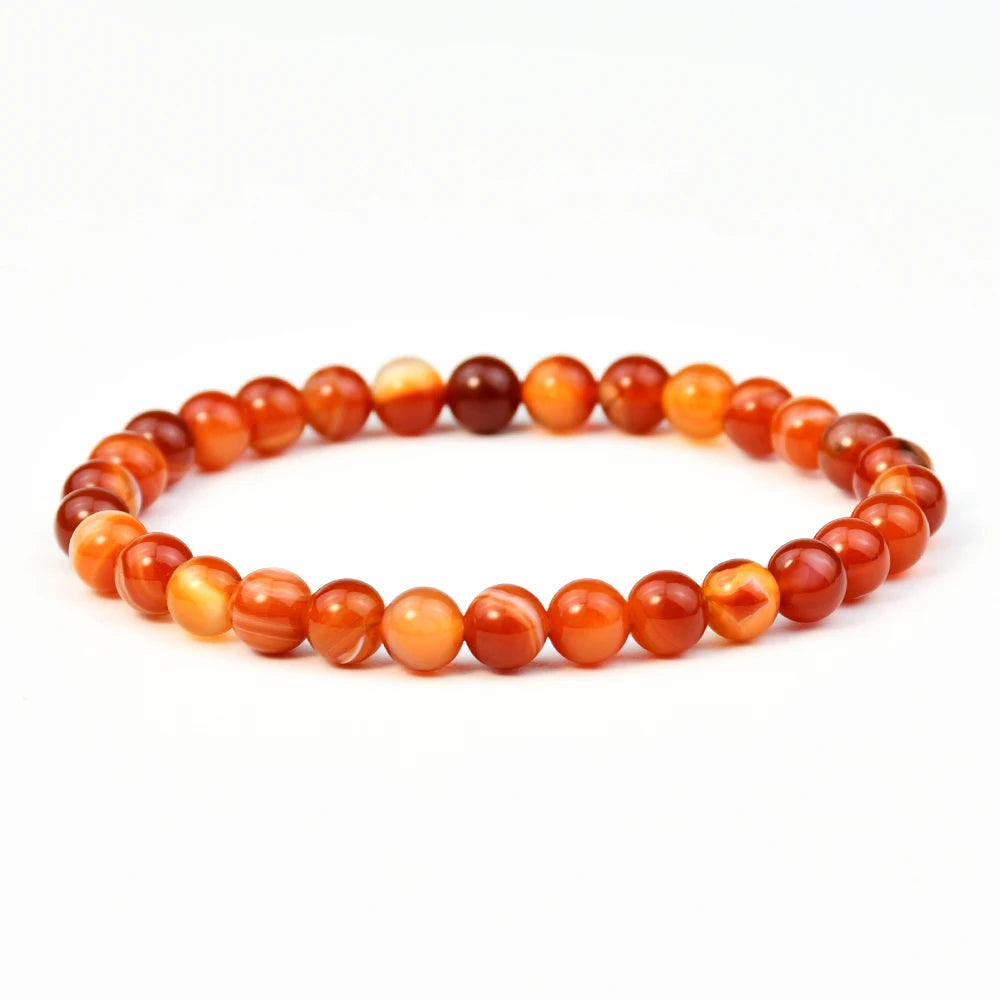 VINTAGE SARDONYX CARNELIAN 4MM, 6MM, 8MM, 10MM NATURAL STONE ROUND BEADED BRACELET - GOTH-O-CLOCK